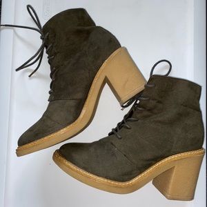 Lace-up faux suede booties